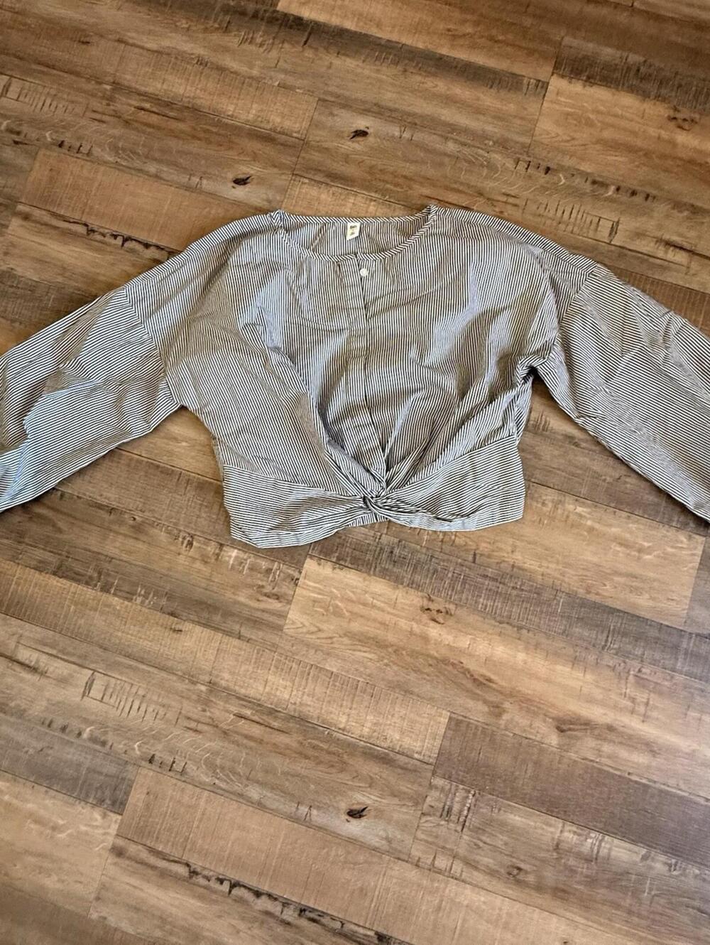 BP Cropped Striped Puff Sleeve Button Upโ Top Sz S 100% Cotton
